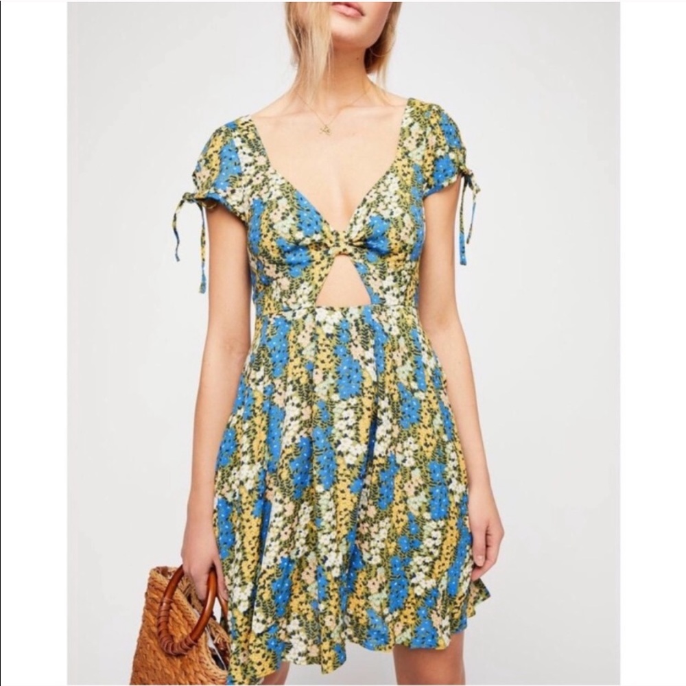 Free People Blue and Green Floral Mini Dress
